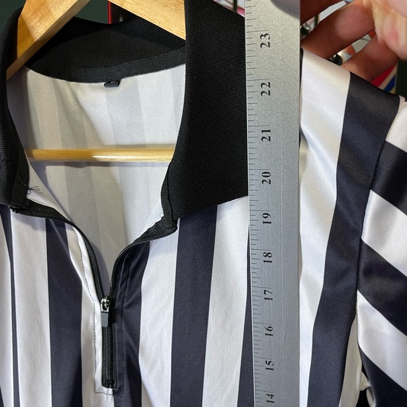 Black and White Striped Women's Polo Shirt size small referee v neck poly - Picture 3 of 4